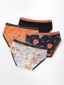Tween Girls' 4pcs/Set Cartoon Pattern Triangle Underwear