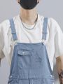 Manfinity Hypemode 1pc Men's Adjustable Shoulder Strap Denim Jumpsuit With Slanted Pockets