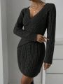 SHEIN Privé Crossover Cable Knit Sweater Dress