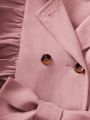 SHEIN Tween Girl Ruffle Trim Double Breasted Flounce Sleeve Belted Trench Coat