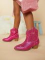 Girls Rhinestone Detail Slip On Boots