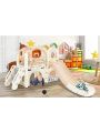 Merax Kids Slide Playset Structure, Freestanding Castle Climbing Crawling Playhouse with Slide, Arch Tunnel, Ring Toss, and Basketball Hoop, Toy Storage Organizer for Toddlers, Kids Climbers Playground