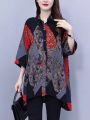 Plus Size Floral Print Button Front Half Sleeve Shirt