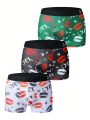 Men's Boxer Briefs, Boys' Four-corner Printed Underwear, Large Size Breathable Men's Shorts, Four-season Pants, Men's 3-piece Pack