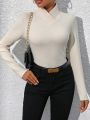SHEIN Essnce Solid Overlap Neck Tee