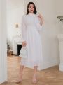 DAZY Gentle Windy Style Tie-Neck Bubble Sleeve Dress