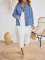 SHEIN VCAY Women's Drop Shoulder Lapel Denim Jacket