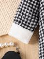 Infant Girls' Simple And Elegant Long Sleeve Warm Houndstooth Woolen Coat