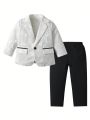 Toddler Boys' White Jacquard Suit 2pcs/Set Formal Dress Suit For Holiday And Festive Occasions