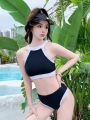 Color-block Halterneck Bikini