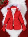 Girls (small) Colorful Fur Collar Belt Padded Coat