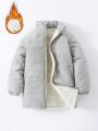 Young Boy Slant Pockets Plush Lined Puffer Coat