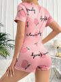 Women's Peach Letter Print Romper