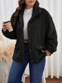 SHEIN Frenchy Plus Size Teddy Fleece Jacket With Flap Pockets