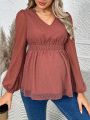 SHEIN Pregnant Women's Lantern Sleeve Ruffle Hem Blouse
