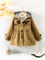 SHEIN Kids EVRYDAY Young Girl 1pc Plaid Hooded Overcoat