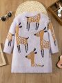 Girls' Cartoon Deer Comfortable And Warm Knit Dress For Autumn And Winter