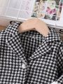 Infant Girls' Simple And Elegant Long Sleeve Warm Houndstooth Woolen Coat