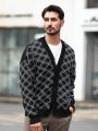 Men's Long Sleeve Button-front Plaid Cardigan Sweater