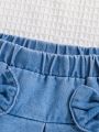 SHEIN Young Girls' Comfortable And Soft Bow Decorated Denim Skirt, Spring/Summer Boho Cute  Skirt