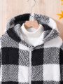 Teenage Girls' Plush Grid Pattern Printed Hooded Coat