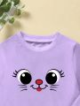 Cartoon Printed Sweatshirt For Little Girls