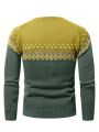 Manfinity Men'S Color Block Geometric Pattern Raglan Sleeve Sweater
