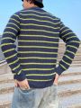 Men's Striped Button-up Cardigan