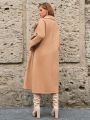 SHEIN Frenchy Plus Lapel Neck Double Breasted Overcoat