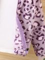 Baby Girl Leopard Pattern Hooded Flannel Coat Without Tee