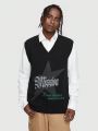 ROMWE Street Life Guys Knitted Sweater Vest With Letter And Star Pattern