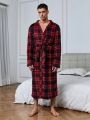 Men's Loose Plaid Flannel Bathrobe, Lounge Wear