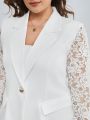 SHEIN BIZwear Plus Size Lace Patchwork Lapel Blazer Jacket