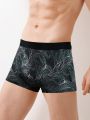Men's Full-surface Printed Woven Belt Patchwork Flat Angle Underwear (2pcs Combination)