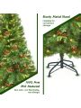 Gymax 7 ft Pre-lit Hinged Christmas Tree Holiday Decor w/ LED Lights Metal Stand