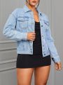 SHEIN ICON Distressed Water Wash Denim Jacket