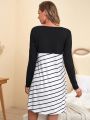 Maternity Colorblock Striped Sleep Dress