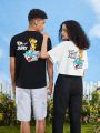 TOM & JERRY X SHEIN 1pc Cartoon Graphic Drop Shoulder Crop Tee