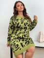 SHEIN Frenchy Plus Size Leopard Print Oversized Sweater Dress With Drop Shoulder