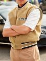 Manfinity EMRG Men's Sleeveless Baseball Collar Vest With Letter Print