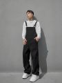 Manfinity Hypemode Loose Men's Solid Color Slant Pocket Denim Overalls Jumpsuit