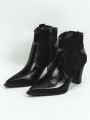 Women's Fashionable Black Chunky Heel Ankle Boots, Western Style
