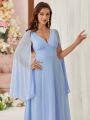SHEIN Belle V-Neck Asymmetric Sleeve & Hem Chiffon Bridesmaid Dress
