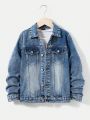 SHEIN Tween Boy Bleach Wash Denim Jacket Without Tee