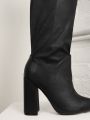 Faux Leather Ruched Shaft Heeled Boots