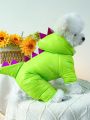 1pc Pet Clothes Autumn And Winter Warm Winter Coat Plus Velvet Thickened Dinosaur Coat-fluorescent Green Pet Jumpsuit