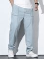 Extended Sizes Men's Plus Size Denim Pants With Slanted Pockets