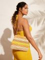 SHEIN VCAY Striped Pattern Chain Crochet Bag