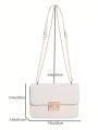 Versatile Lock Hasp Shoulder Bag For Women, PU Leather Crocodile Pattern Solid Color Leisure Crossbody Bags Small Square Tote, Vintage Chain Evening Square Handbag Satchel Purse With Detachable Long Strap, Simple Flap Crossbody Wallet