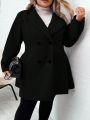 SHEIN CURVE+ Plus Lapel Neck Double Breasted Overcoat